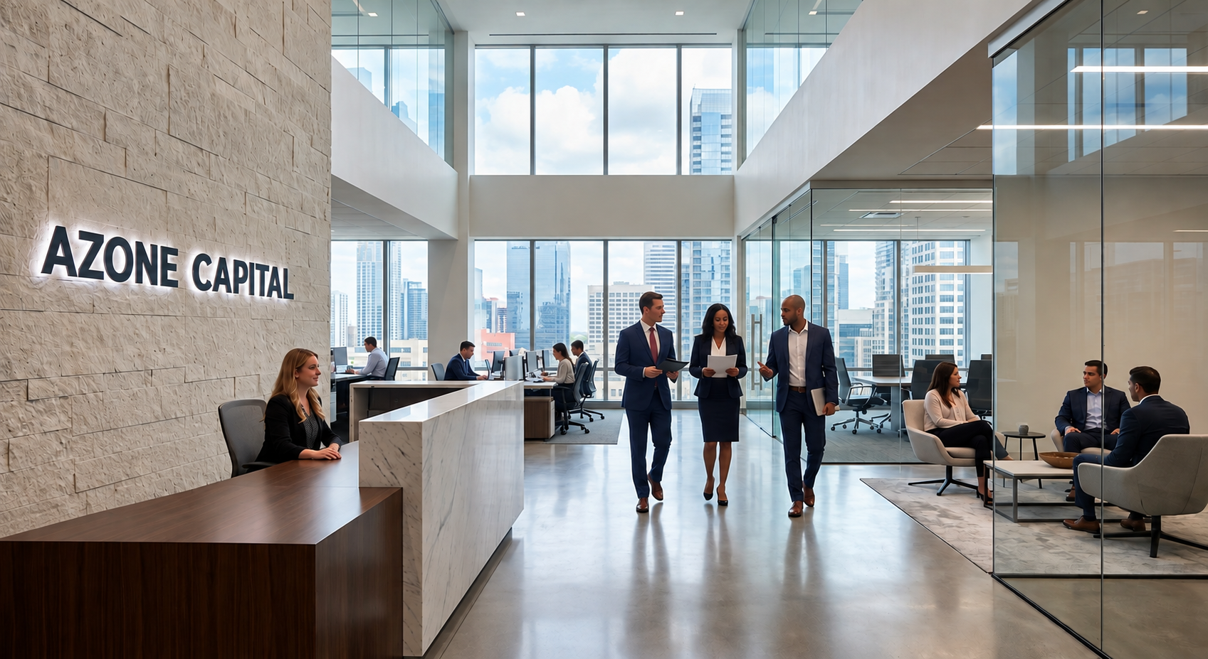 Modern Corporate Lobby with City Views